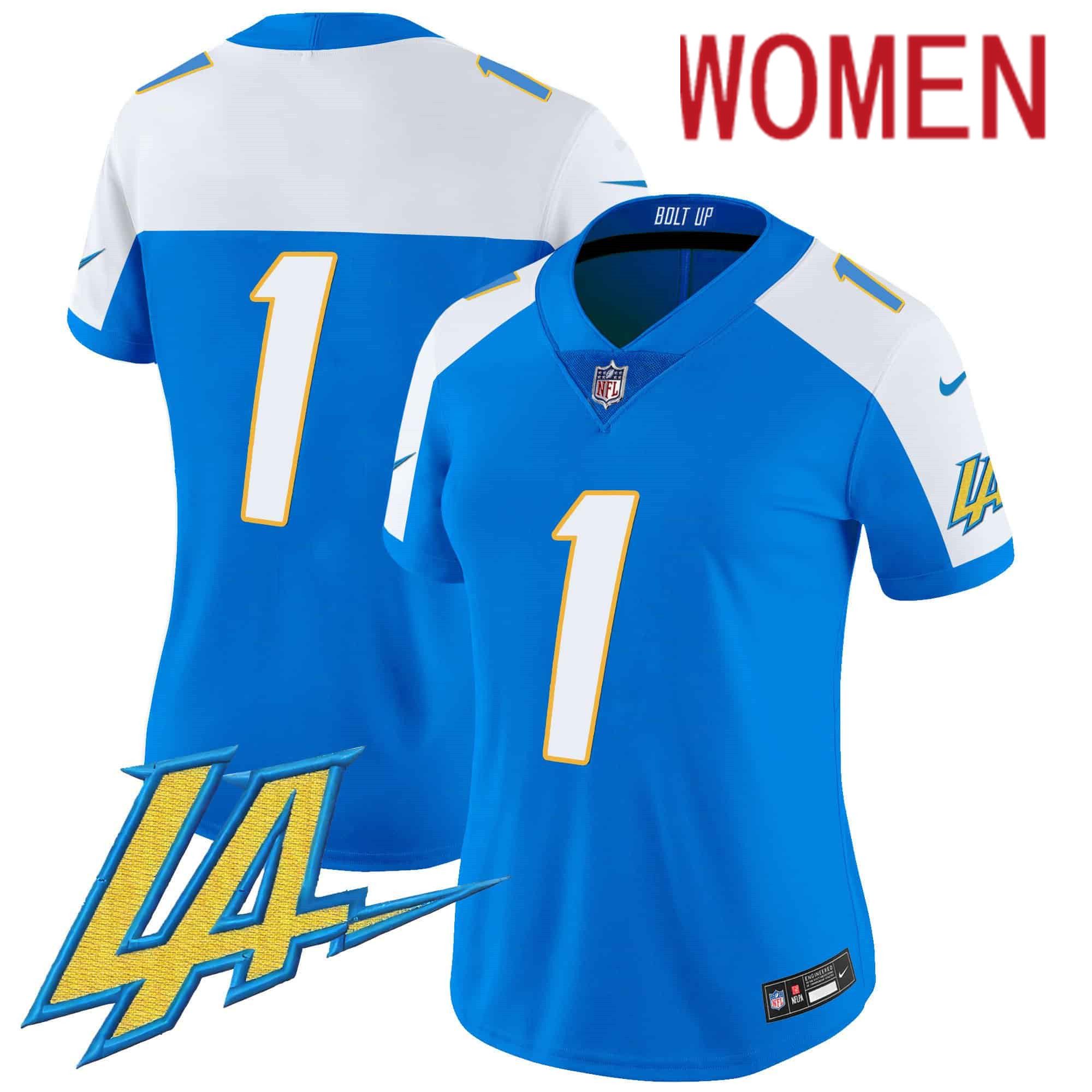 Women Los Angeles Chargers #1 No Name Light Blue 2024 Nike Vapor Limited NFL Jersey->women nfl jersey->Women Jersey